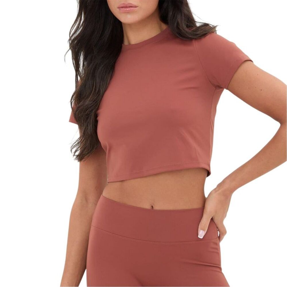 I Saw It First Womens/Ladies Seamless Short-Sleeved Crop Top / Mocha